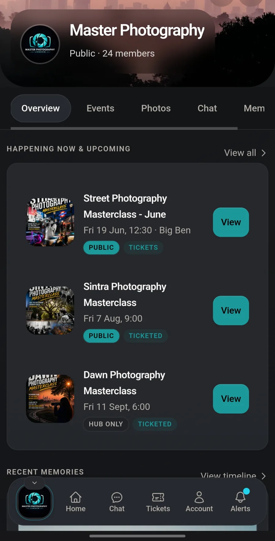 The Hubbaly community hub on a phone, showing members and upcoming events